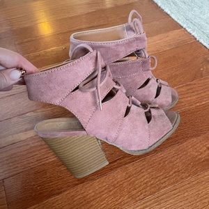Dusty Pink Suede Lace up Heels